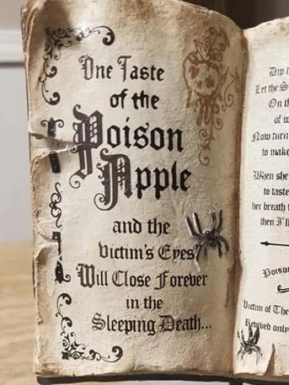 NWT Decorative Poison Apple Witch Halloween Spellbook Display - Cream & Black